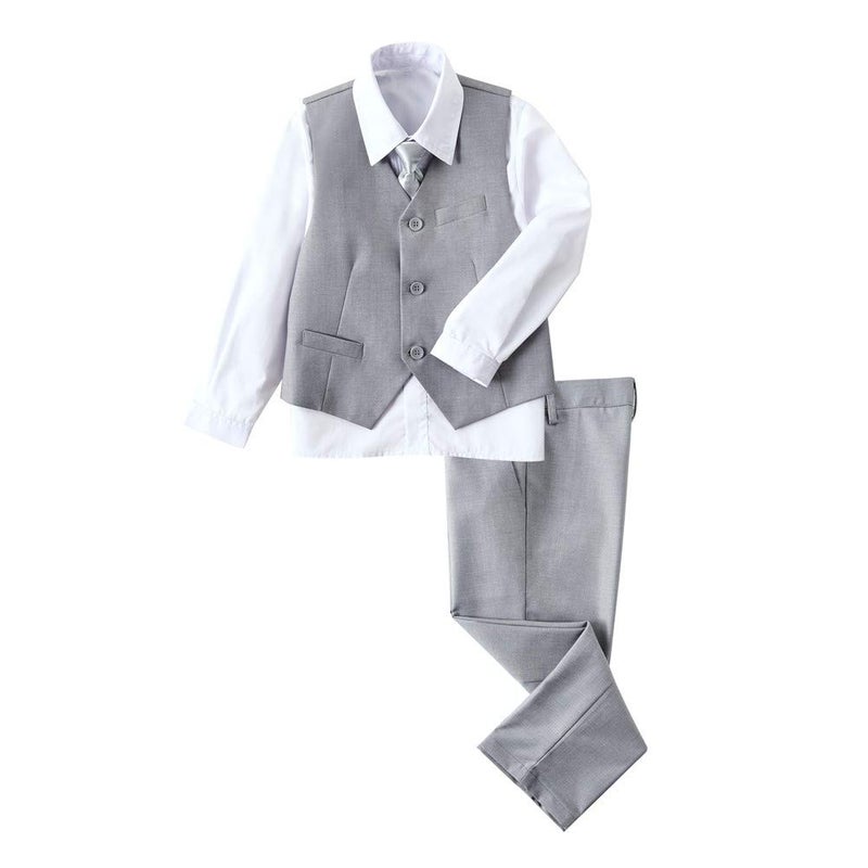 YuanLu Boys Suits Gray Slim Fit Size 3 Toddler Tuxedo Suits for Kids Formal Outfit for Wedding Dresswear Ring Bearer Dress Clothes Teens Youth Boy Suit Set with Dress Pants Vest Shirt - Image 1